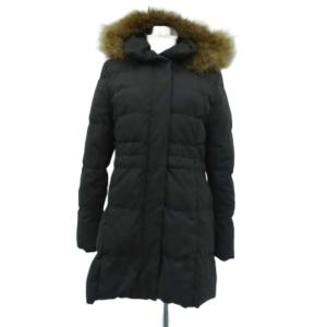 ダウンコート ミドル丈 ヘリンボーン柄 M チャコールグレー ファー付き /HO37 GY58