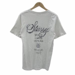 STUSSY Tシャツ カットソー S 白 ホワイト ワールドツアー ロゴプリント /MA6 GY58