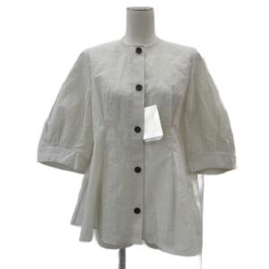 スラブオーガンジーペプラムブラウス F 五分袖 ラウンドネック オフホワイト /YS30 GY58