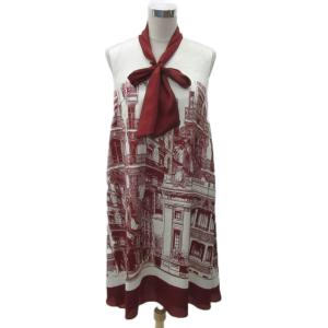 ワンピース 38 白 ホワイト ノースリーブ ボウタイ 総柄 ミモレ丈 /YS26 GY58