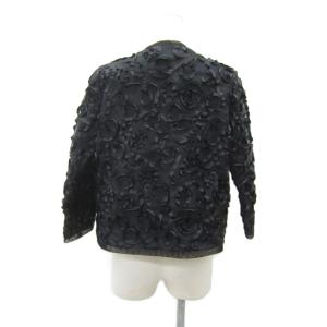 49AV. junko shimada ノーカラージャケット 薄手 総柄 ミドル丈 38 M 黒 ブラック /SY14 GY58