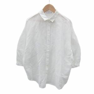 シャツ ブラウス 七分袖 麻 リネン 38 M 白 ホワイト シースルー /SY4 GY61
