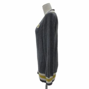 BURBERRY BLUE LABEL ニット セーター Vネック 38 M グレー ラインデザイン ワッペン /YS9 GY61