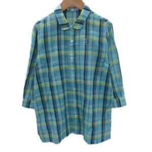 カジュアルシャツ 七分袖 38 M 水色 ライトブルー チェック柄 /SM25 GY61
