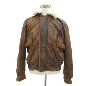 レザーフライトジャケット 革ジャン ライトブラウン ファー襟 ジップアップ /YS38 GY61