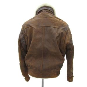 WIND ARMOR レザーフライトジャケット 革ジャン ライトブラウン ファー襟 ジップアップ /YS38 GY61