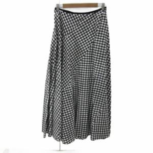 Drawer フレアスカート 40 M 黒 ブラック 白 ホワイト ギンガムチェック柄 マキシ丈 ロング丈 6524-299-1190