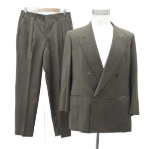スーツ セットアップ 上下 カーキ テーラードジャケット ミドル丈 ダブルボタン スラックスパンツ ロング丈