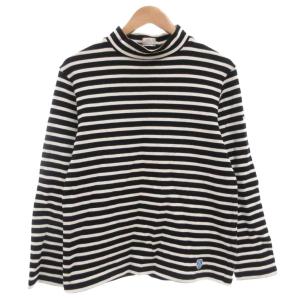 ロンT Tシャツ 3 S 長袖 ボーダー 総柄 モックネック 白 ホワイト 黒 ブラック /AE GY53