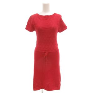 美品 ワンピース 2 M ニット 半袖 ひざ丈 赤 レッド /AE GY53