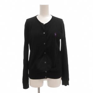 カーディガン ニット M 長袖 コットン Vネック ロゴ 刺繍 黒 ブラック /AE GY53
