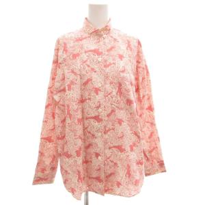 スポーツ SPORT ヴィンテージ 長袖シャツ ブラウス L スタンドネック ピンク 白 ホワイト アニマル柄