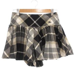 プリーツショートパンツ ウール 34 ホース刺繍 黒 ブラック ベージュ チェック柄 フリル /GV GY53