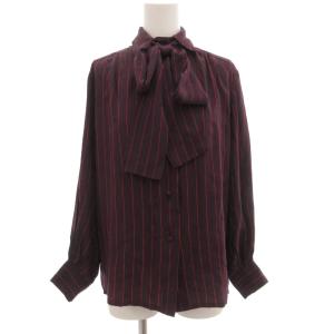 ボウタイシャツ ブラウス 長袖 絹 シルク ストライプ 紫 パープル 赤 レッド /GV GY53