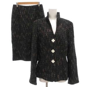 セットアップ ツイードジャケット タイトスカート 36 34 ひざ丈 黒 ブラック 白 ホワイト 総裏地