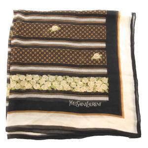 YVES SAINT LAURENT スカーフ チーフ 花柄 総柄 シアー 黒 ブラック ベージュ /GV GY53