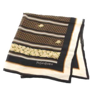 YVES SAINT LAURENT スカーフ チーフ 花柄 総柄 シアー 黒 ブラック ベージュ /GV GY53