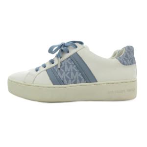 スニーカー シューズ ローカット ロゴマニア 総柄 バイカラー 8M 白 ホワイト ライトブルー /JS