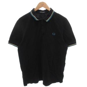 ポロシャツ XL 黒 ブラック 青 ブルー ロゴ刺繍 ラインデザイン /FF GY53