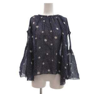 ブラウス シアー シルク 水玉 ドット 絹 ノースリーブ 36 紺 ネイビー /JS GY53