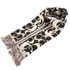 マフラー ストール シグネチャー ロゴ 総柄 ウール 黒 ブラック 白 ホワイト /JS GY53