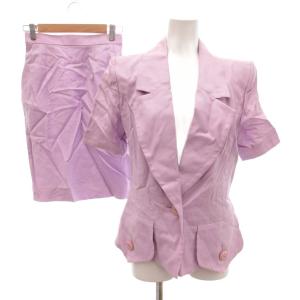 ヴィンテージ セットアップ フォーマル テーラードジャケット スカート リネン混 M ピンク /JS GY53