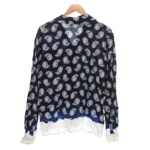 MSGM オープンカラーシャツ ペイズリー レーヨン 総柄 40 紺 ネイビー 白 ホワイト /JS GY53