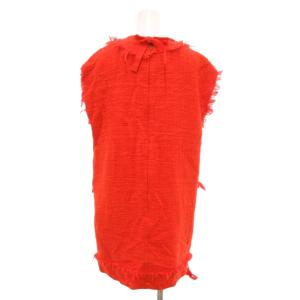 MSGM ツイードカットワンピース フリンジ リボン 38 オレンジ /JS GY53