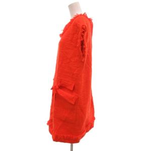 MSGM ツイードカットワンピース フリンジ リボン 38 オレンジ /JS GY53
