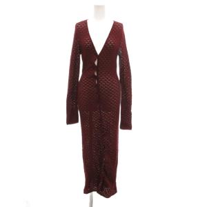 ニットワンピース マキシ ロング カットワーク 透け編み 40 赤 レッド ボルドー /JS GY53