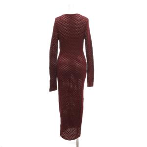 D&G ニットワンピース マキシ ロング カットワーク 透け編み 40 赤 レッド ボルドー /JS GY53