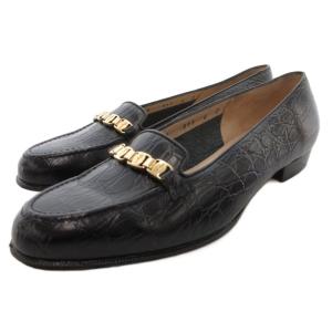 チェーンローファー ガンチーニ レザー 型押し 6 黒 ブラック /JS GY53