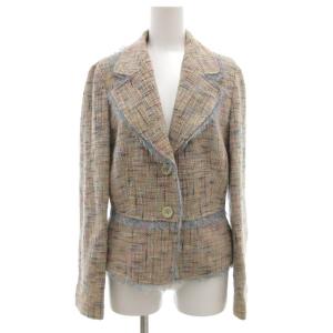 テーラードジャケット ツイード フリンジ 42 ベージュ ライトブルー /JS GY53
