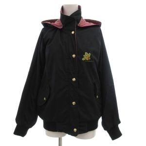 リバーシブルブルゾン ジャケット スタンドカラー ロゴ刺繍 チェック柄 M ピンク 黒 ブラック /JS