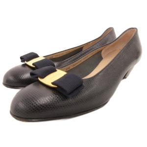 ジャンク品 パンプス ヴァラリボン レザー リザード型押し 7 黒 ブラック /JS GY53