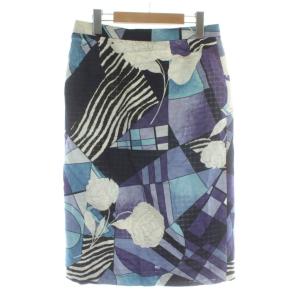 タイトスカート ひざ丈 花柄 総柄 73-97 青 ブルー 紺 ネイビー 紫 パープル /XZ