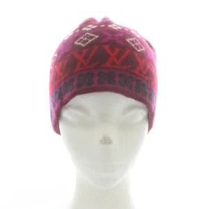 ニット帽 カシミヤ モノグラム 6/8 パープル レッド