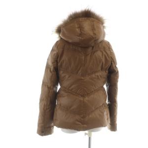BURBERRY BLUE LABEL ダウンジャケット 長袖 ジップアップ フード ロゴ 総裏地 タヌキファー 40 M 茶 ブラウン /MQ