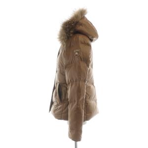 BURBERRY BLUE LABEL ダウンジャケット 長袖 ジップアップ フード ロゴ 総裏地 タヌキファー 40 M 茶 ブラウン /MQ