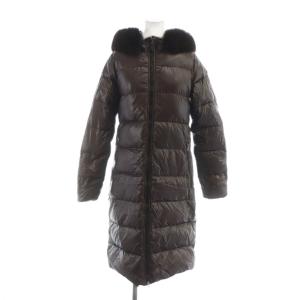 Alia ダウンコート ロング 長袖 ジップアップ ロゴ フード 総裏地 フォックスファー 40 M 茶