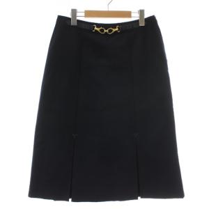 ヴィンテージ 台形スカート ロング ロゴ ゴールド金具 42 L 紺 ネイビー /XZ