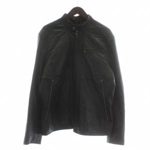 ライダースジャケット 革ジャン ブルゾン アウター レザー シングル ジップアップ M 黒 ブラック /XZ