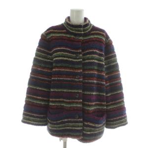 ウールコート ジャケット アウター モヘヤ混 ミドル スタンドカラー ボーダー柄 44 L マルチカラー