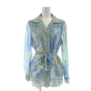 ヴィンテージ ブラウス 総柄 8 ブルー