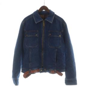 デニムジャケット 長袖 シングル ロゴ 裏地チェック 総裏地 XL 青 ブルー /MQ
