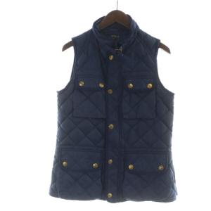 ダウンベスト キルティング ジップアップ ロゴ 金ボタン M 紺 ネイビー /MQ