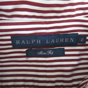 RALPH LAUREN シャツ ブラウス 長袖 ボタンダウン S レッド 赤 ホワイト 白 ストライプ柄 ロゴ刺繍 /SY21