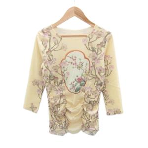 カットソー 七分袖 ラウンドネック 0 XS クリーム 花柄 ボタニカル柄 /SY22 GY61