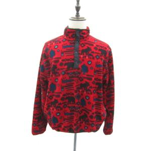 フリースジャケット プルオーバー レッド 赤 アニマル柄 総柄 ハーフスナップ /SY36 GY61