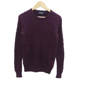 ニット セーター XS ワインレッド クルーネック 長袖 ロゴ刺繍 /HO5 GY61